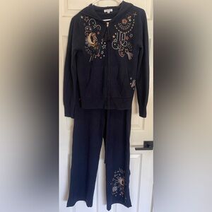 Johnny Was Navy Zip-Up with Embroidery